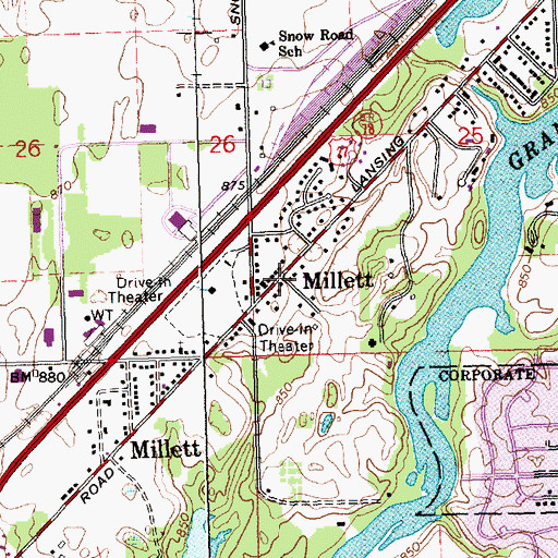 Topographic Map of Millett, MI