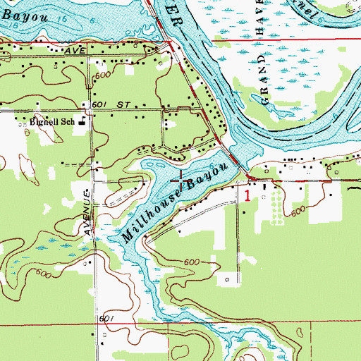 Topographic Map of Millhouse Bayou, MI