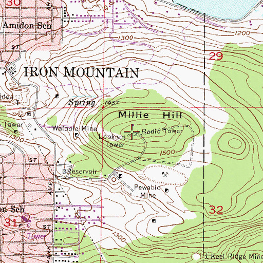 Topographic Map of Millie Hill, MI