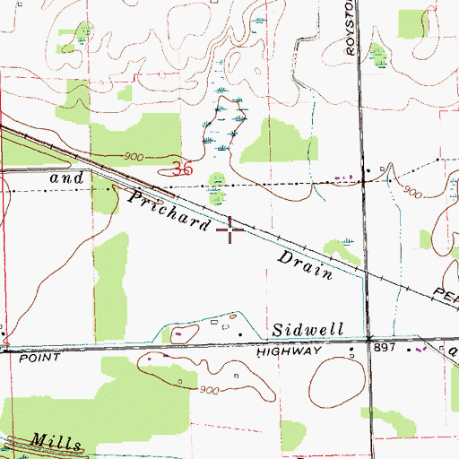 Topographic Map of Mills and Prichard Drain, MI