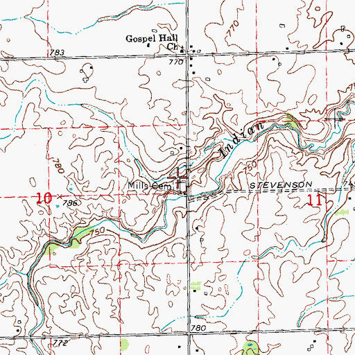 Topographic Map of Mills Cemetery, MI