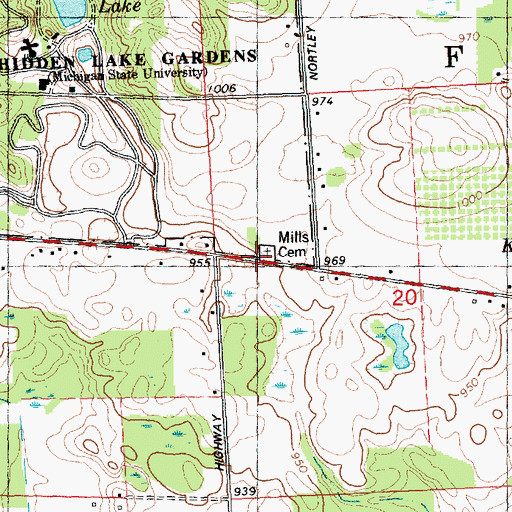 Topographic Map of Mills Cemetery, MI