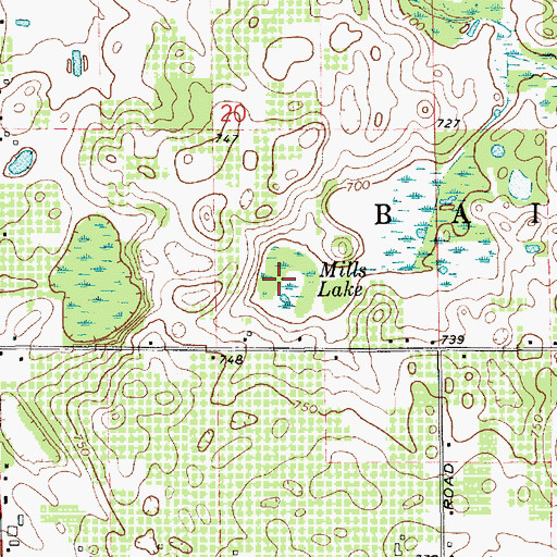 Topographic Map of Mills Lake, MI