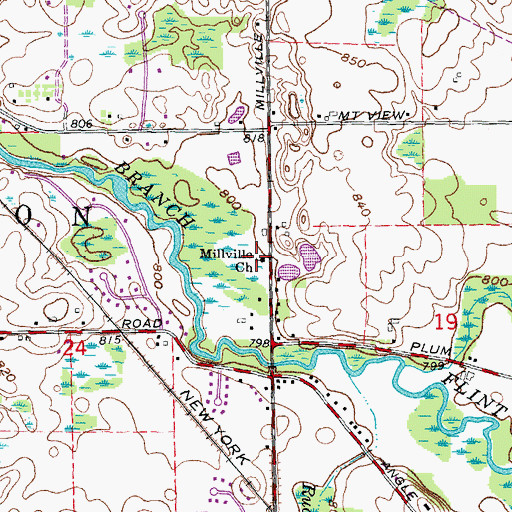 Topographic Map of Millville Church, MI