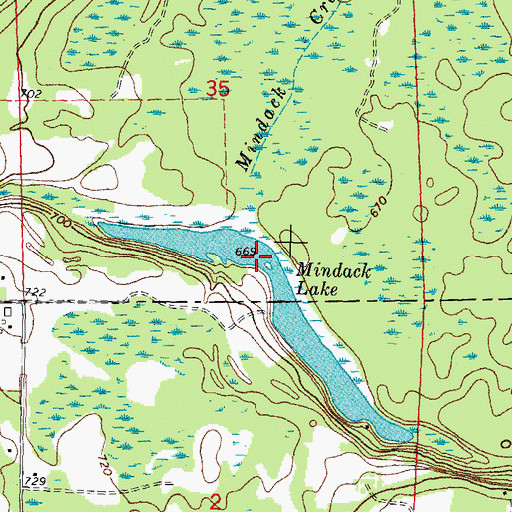 Topographic Map of Mindack Lake, MI