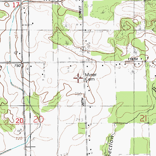 Topographic Map of Miner Cemetery, MI