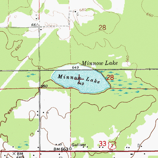 Topographic Map of Minnow Lake, MI