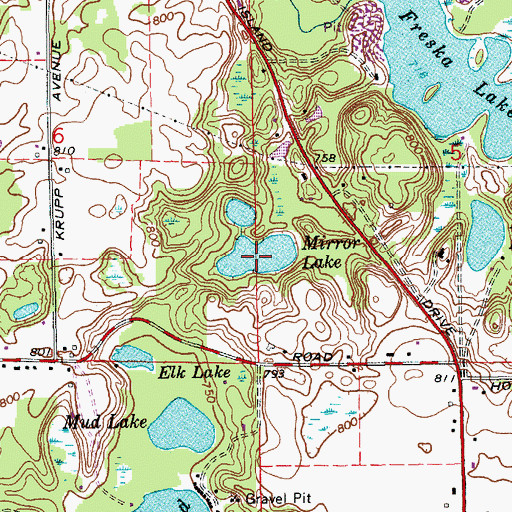 Topographic Map of Mirror Lake, MI