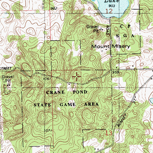 Topographic Map of Mount Misery, MI