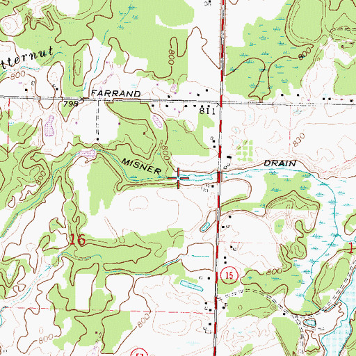 Topographic Map of Misner Drain, MI