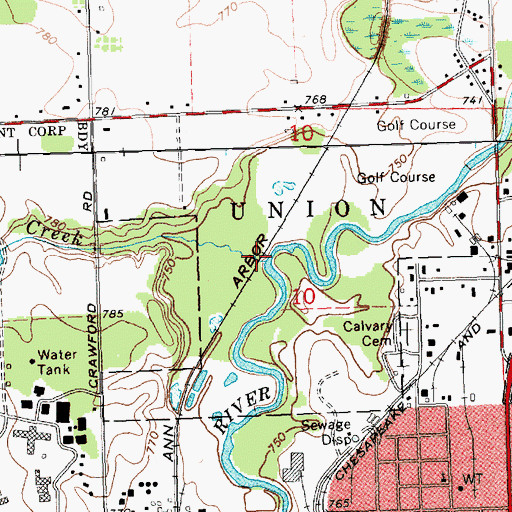 Topographic Map of Mission Creek, MI