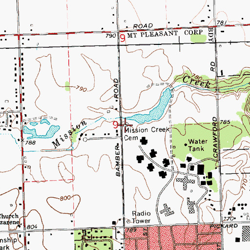 Topographic Map of Mission Creek Cemetery, MI