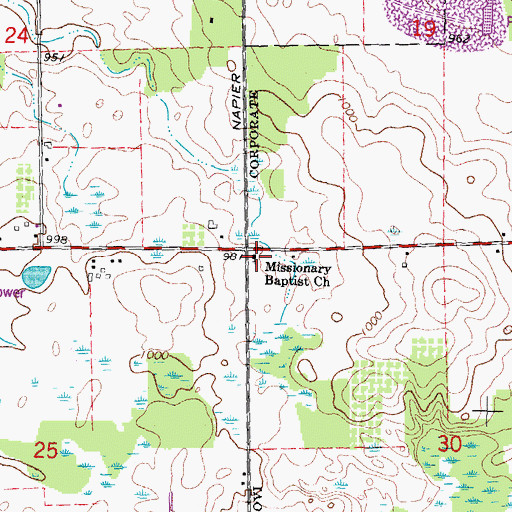 Topographic Map of Missionary Baptist Church, MI