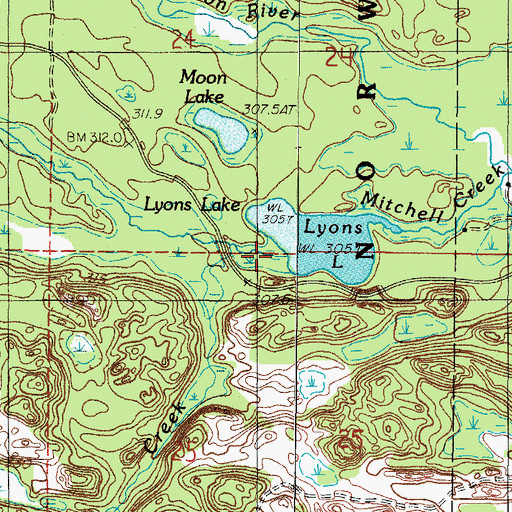 Topographic Map of Mitchell Creek, MI