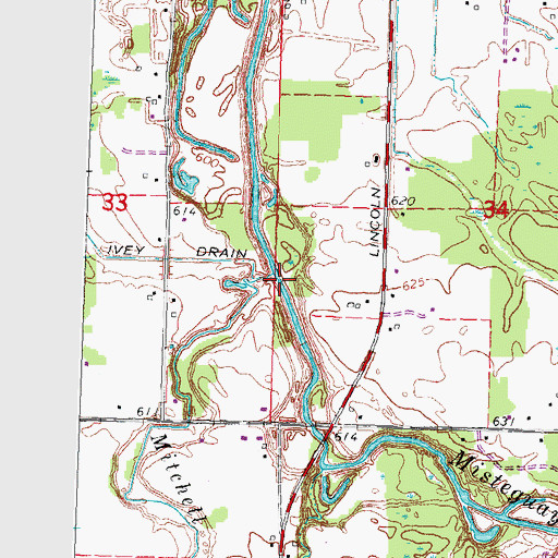 Topographic Map of Mitchell Creek, MI