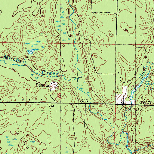 Topographic Map of Mitchell Creek, MI