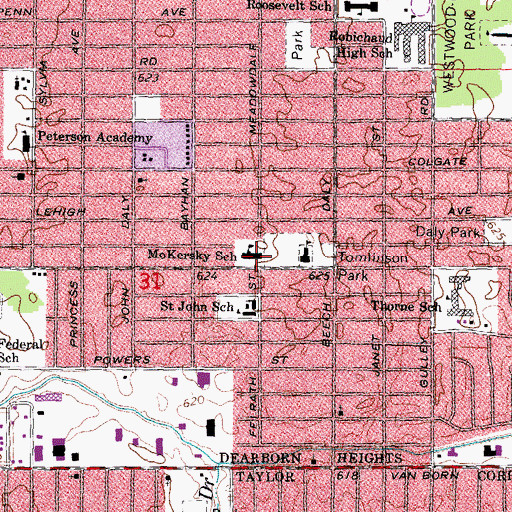 Topographic Map of MoKersky School, MI