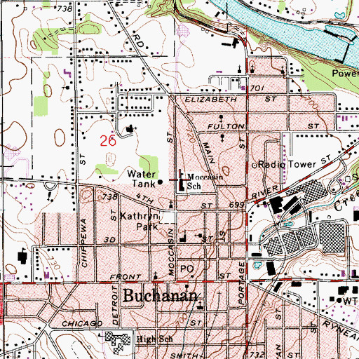 Topographic Map of Moccasin School, MI