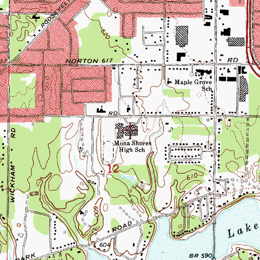 Topographic Map of Mona Shores High School, MI
