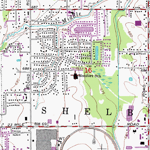 Topographic Map of Monfort School, MI