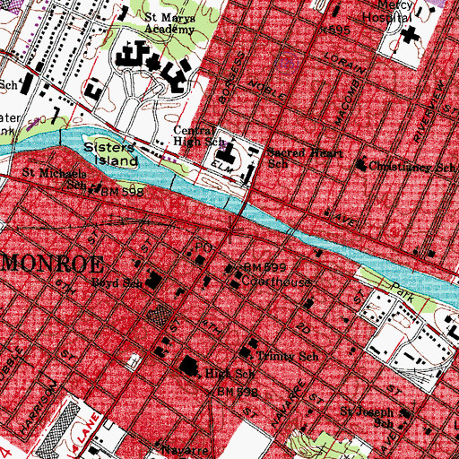 Topographic Map of Monroe, MI