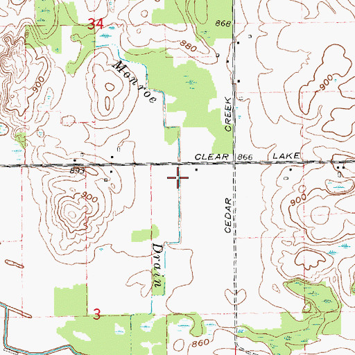 Topographic Map of Monroe Drain, MI