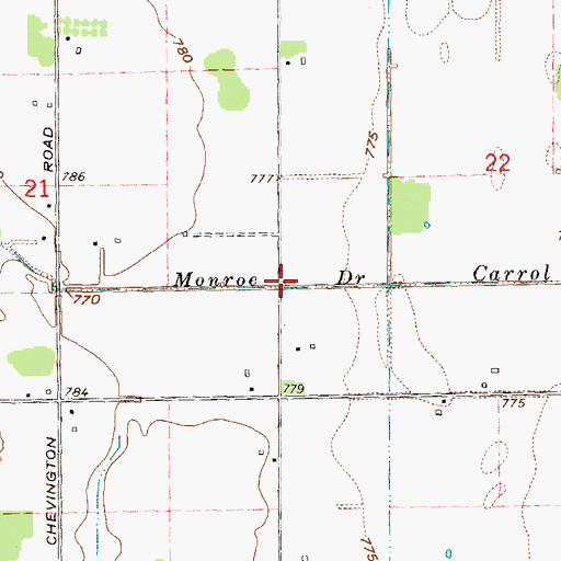 Topographic Map of Monroe Drain, MI