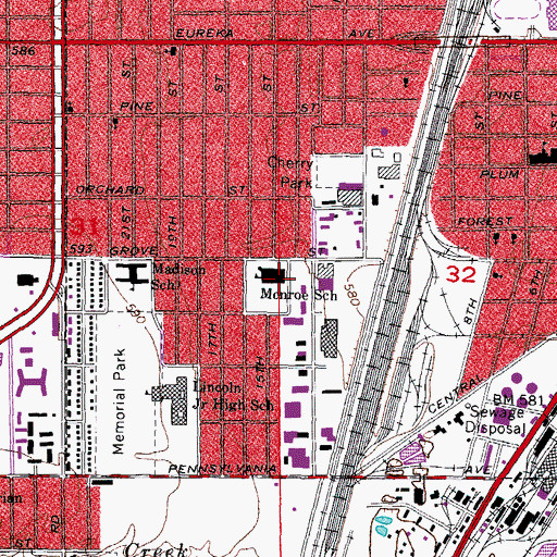 Topographic Map of Monroe School, MI