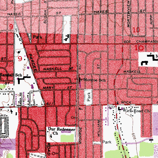 Topographic Map of Monroe School, MI