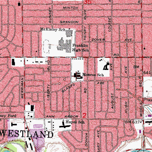 Topographic Map of Monroe School, MI