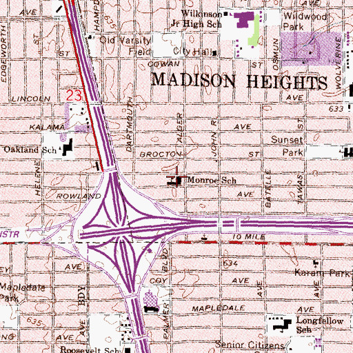Topographic Map of Monroe School, MI