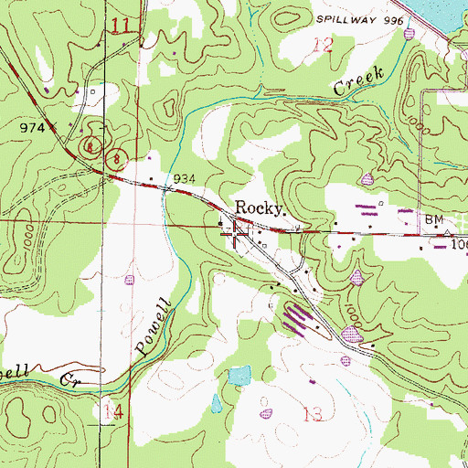 Topographic Map of Rocky Cemetery, AR