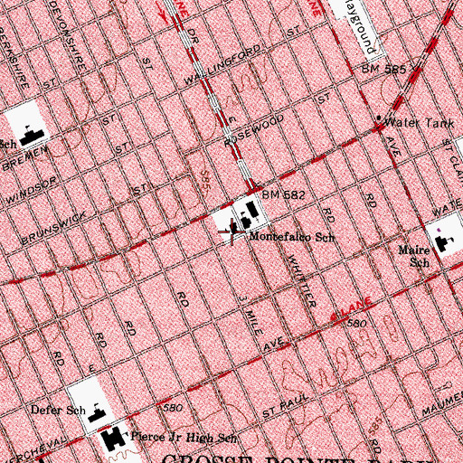 Topographic Map of Montefalco School, MI