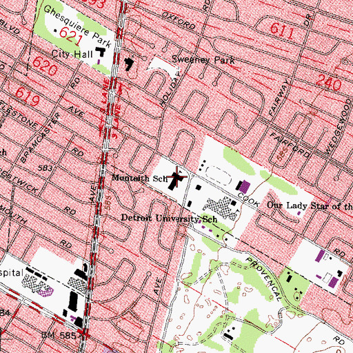 Topographic Map of Monteith School, MI