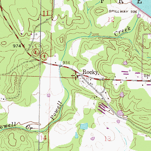 Topographic Map of Rocky Methodist Church, AR