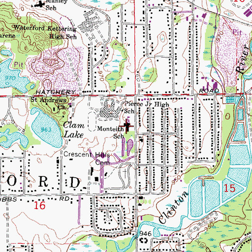 Topographic Map of Monteith School, MI