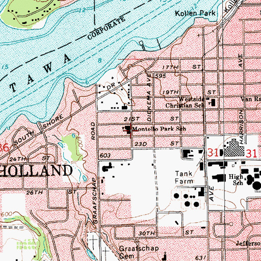 Topographic Map of Montello Park School, MI
