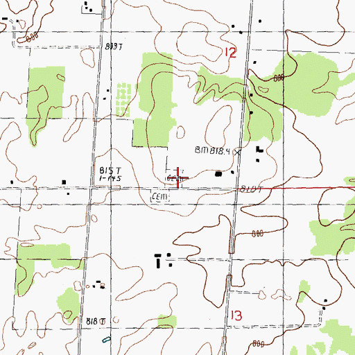 Topographic Map of Montmorency Cemetery, MI