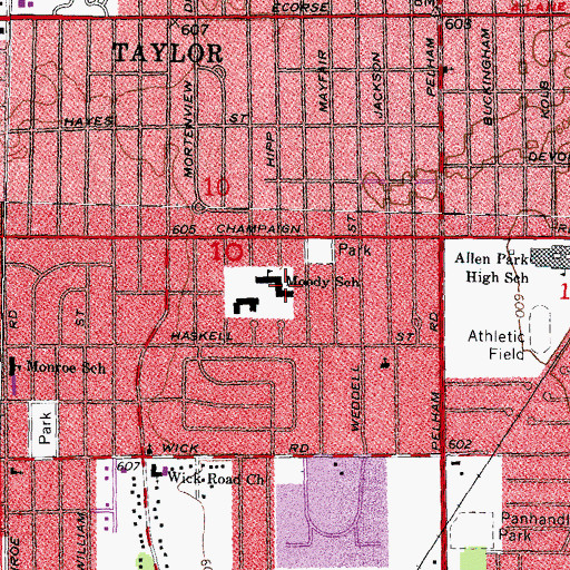 Topographic Map of Moody School, MI