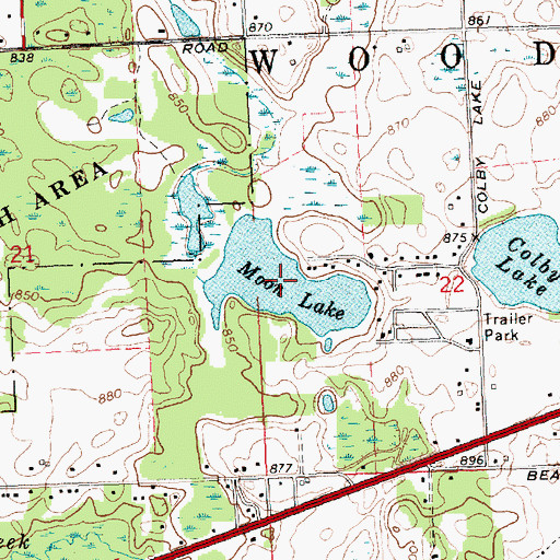 Topographic Map of Moon Lake, MI