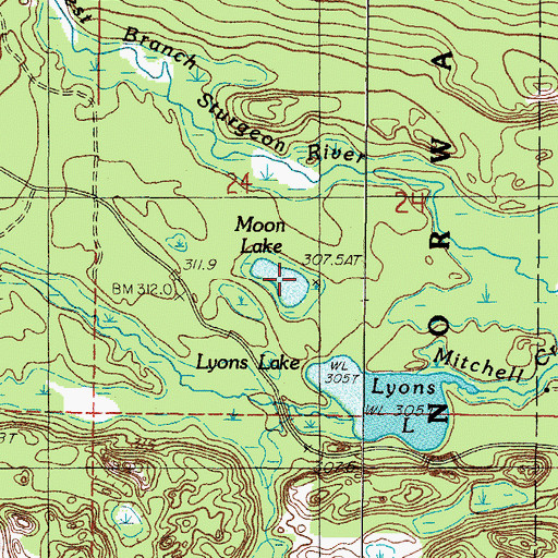 Topographic Map of Moon Lake, MI