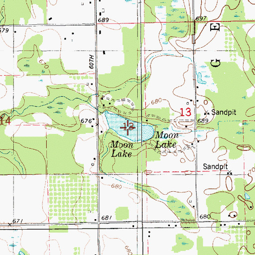 Topographic Map of Moon Lake, MI