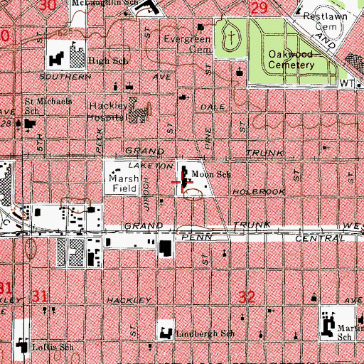 Topographic Map of Moon Elementary School, MI