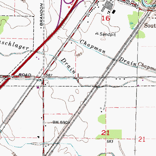 Topographic Map of Moore Drain, MI