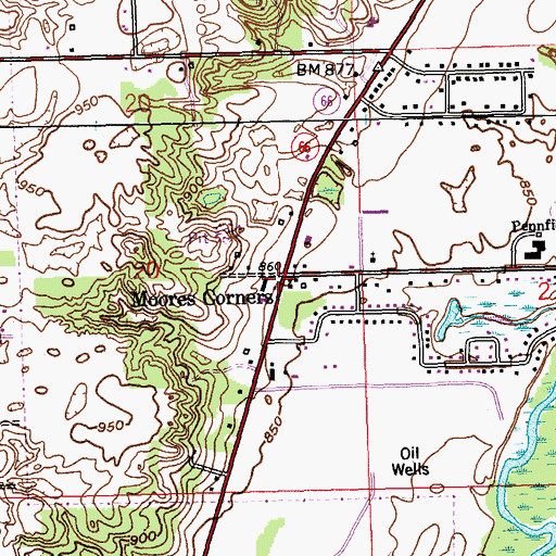 Topographic Map of Moores Corners, MI