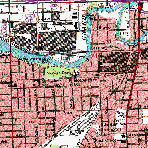 Topographic Map of Moores Park School, MI