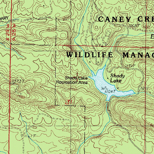 Topographic Map of Shady Lake Recreation Area, AR