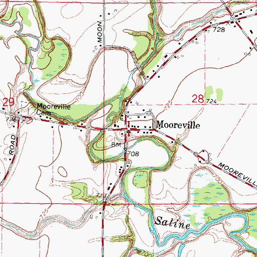 Topographic Map of Mooreville, MI