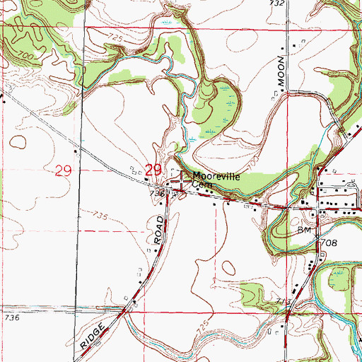 Topographic Map of Mooreville Cemetery, MI