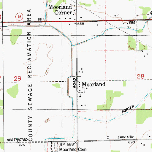 Topographic Map of Moorland, MI